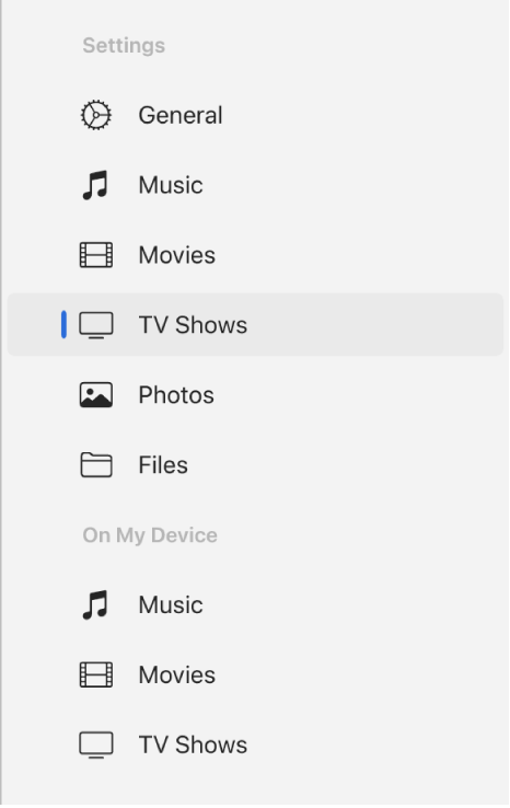 The sidebar showing TV Shows selected.