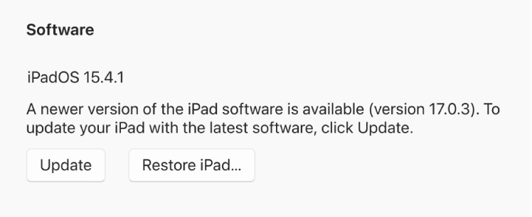 The “Update” button appears next to the “Restore device” button.