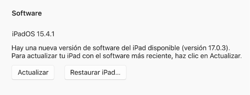 El botón Actualizar aparece junto al botón Restablecer dispositivo.