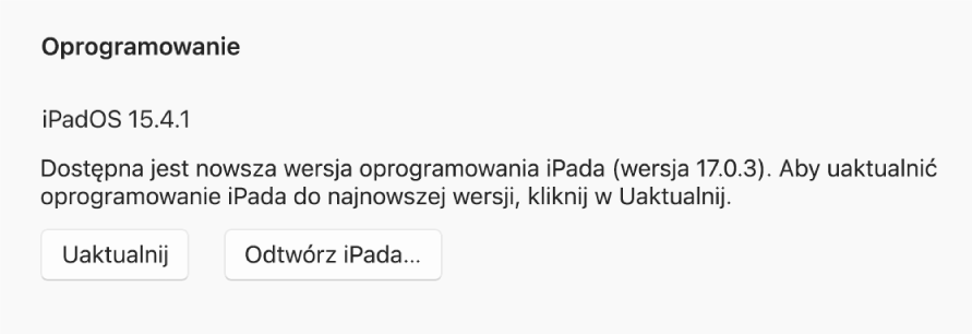 Przycisk Odtwórz [urządzenie] widoczny obok przycisku Sprawdź uaktualnienia.