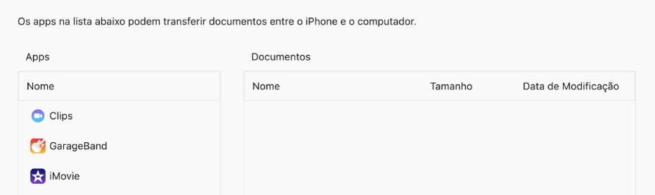 O app Numbers na janela Arquivos mostrando três arquivos que foram sincronizados com um dispositivo.