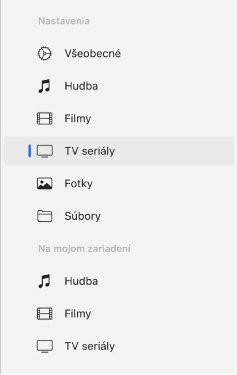 Na postrannom paneli je vybraná položka TV seriály.