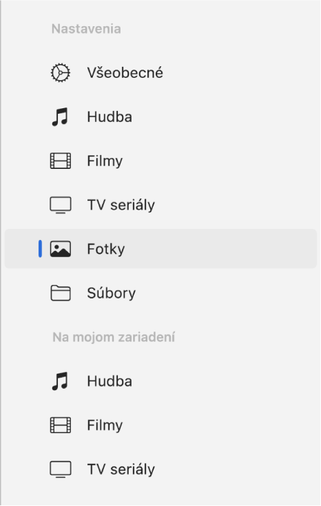 Na postrannom paneli je vybraná položka Fotky.