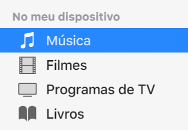 A secção “No meu dispositivo” da barra lateral a mostrar Música selecionada.