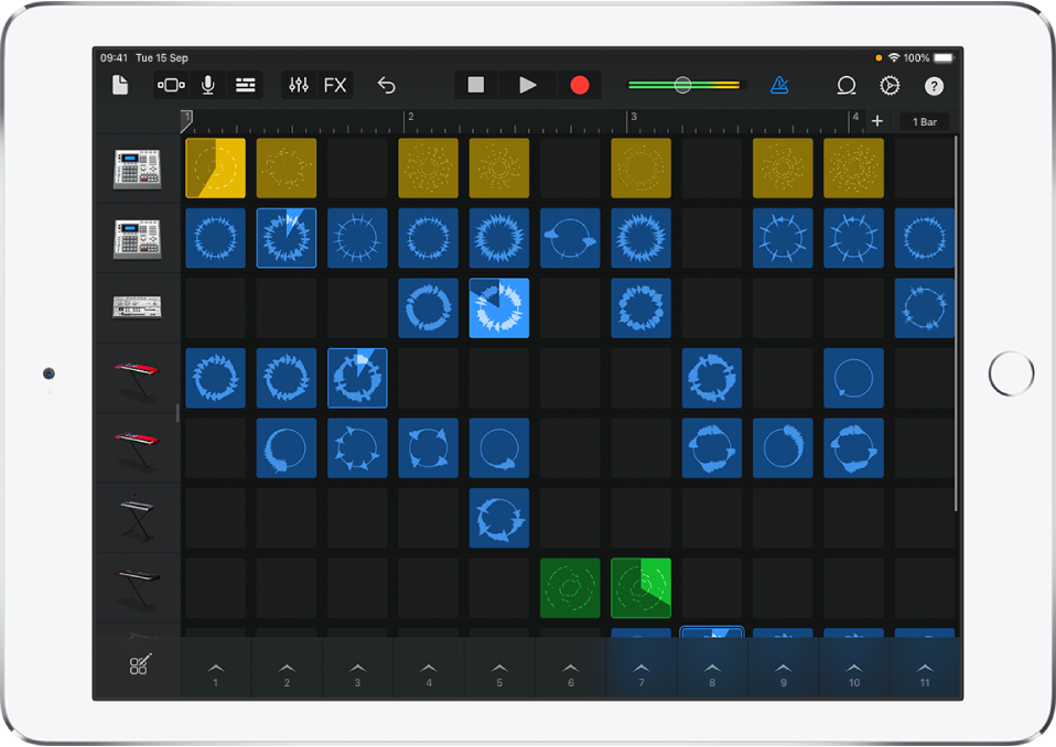 Figure. Live Loops grid with cells playing.