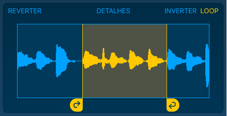 O áudio entre os puxadores esquerdo e direito do loop é repetido.