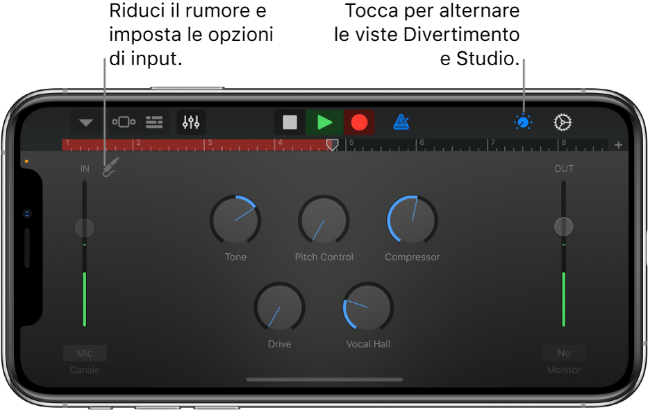 Utilizzare “Registratore audio” in GarageBand per iPhone