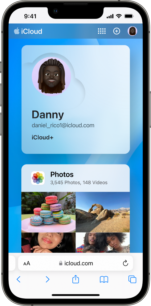 The iCloud.com homepage on an iPhone.