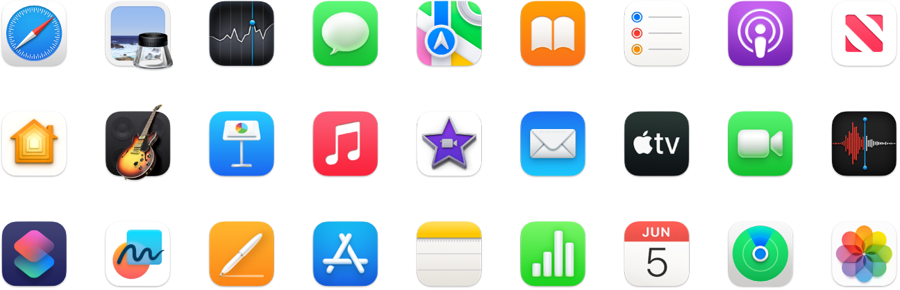 Иконки на приложенията, които се доставят заедно с вашия Mac.