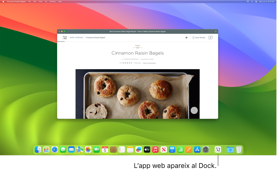 Una app web oberta amb la icona corresponent al Dock.