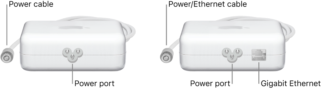 One power adapter without an Ethernet port and one power adapter with an Ethernet port.
