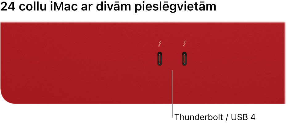 iMac datorā parādīti divi Thunderbolt/USB 4 porti.