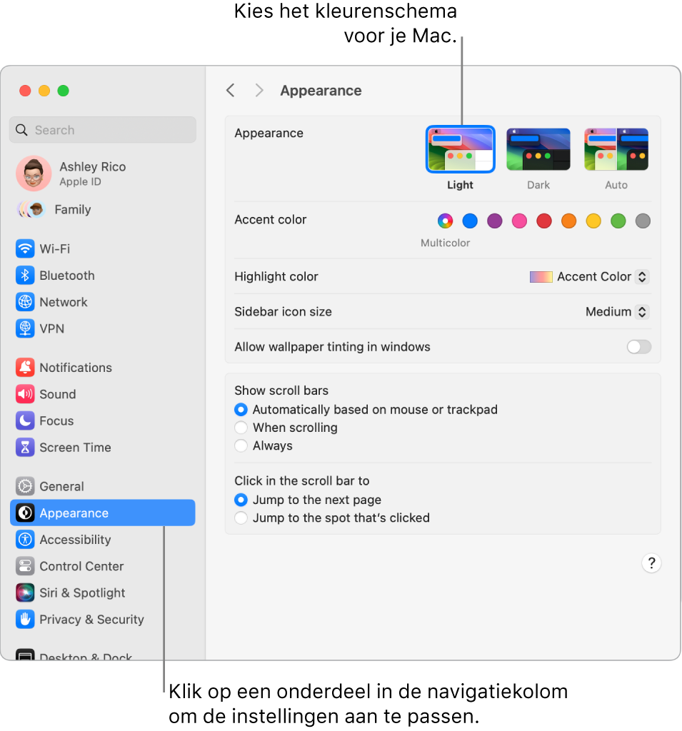 Het paneel 'Weergave' in Systeeminstellingen.