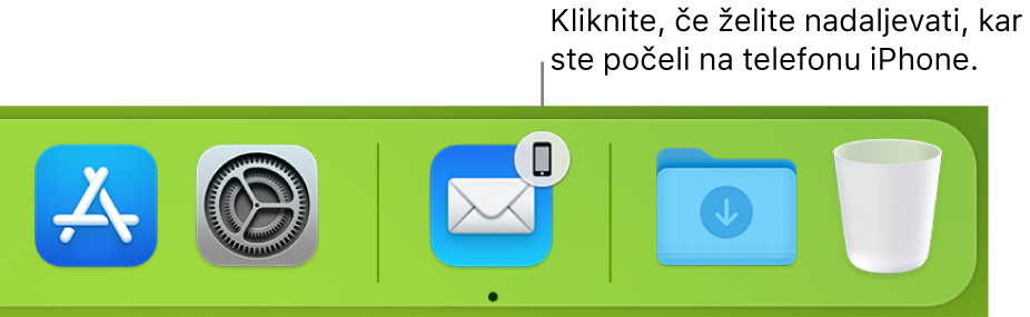 Ikona Handoff je vidna v vrstici Dock.