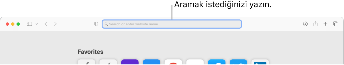 Pencerenin en üstünde arama alanı belirtme çizgisi ile kırpılmış bir Safari penceresi.