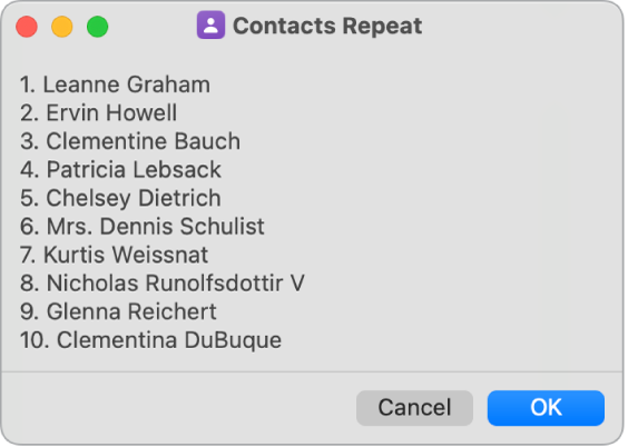 The result of a shortcut showing a list of users.