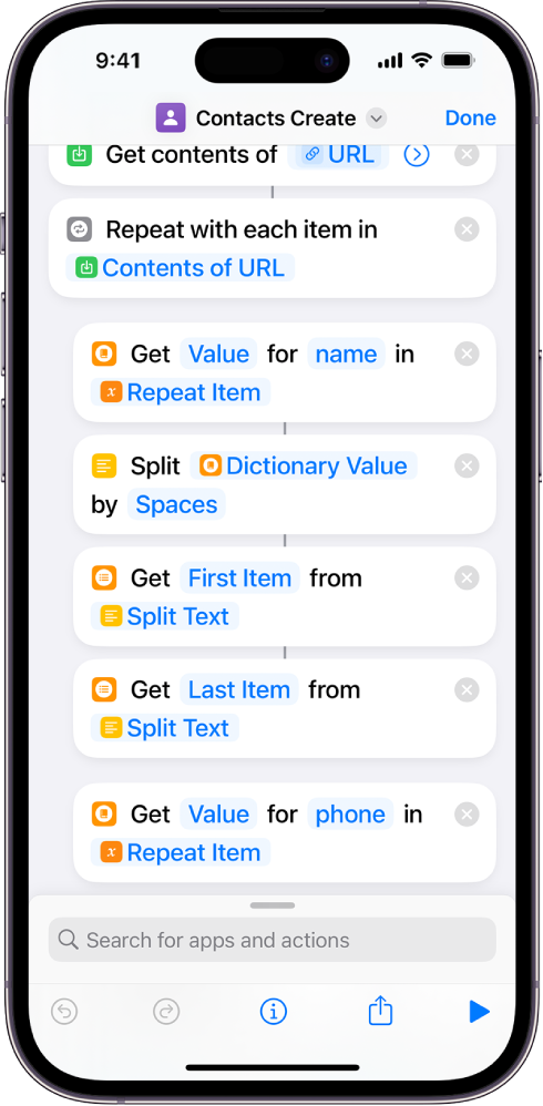 A shortcut showing the Split Text actions.