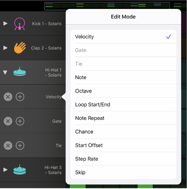 Subrow showing Edit Mode menu.