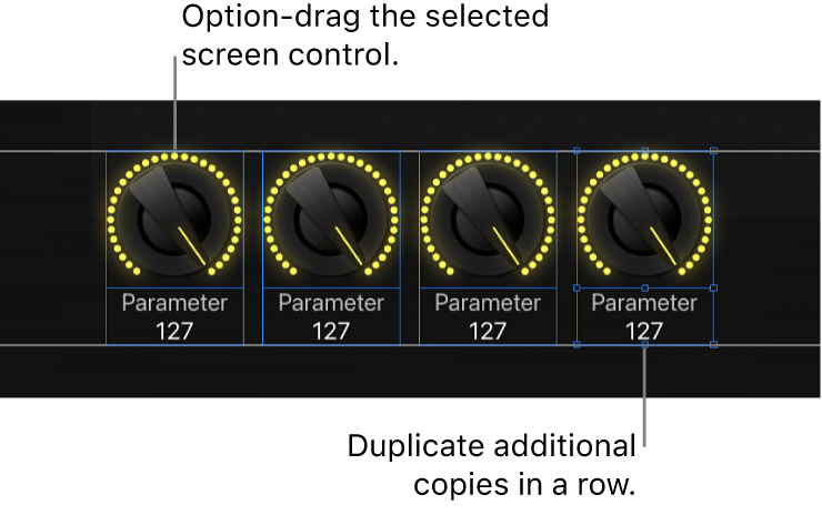 Figure. Option-drag a screen control, then duplicate additional copies to create a row or column.