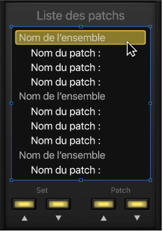 Figure. Sélection de la commande à l’écran de la liste des patchs.