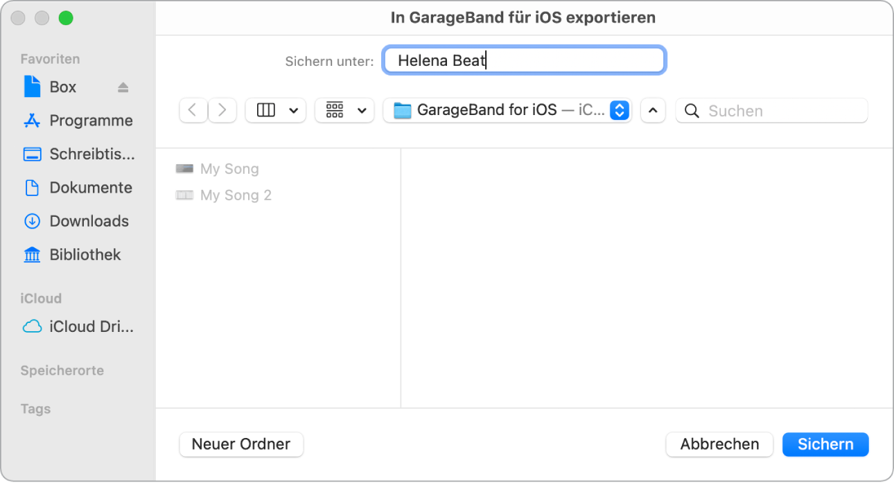 Abbildung. Exportieren in GarageBand für iOS