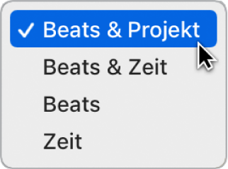 Abbildung. Auswählen von „Beats & Projekt“ in der LCD zum Anzeigen von Projekteigenschaften