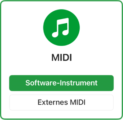 Abbildung. Auswählen der Taste „Software-Instrument & MIDI“ im Dialogfenster „Neue Spuren“