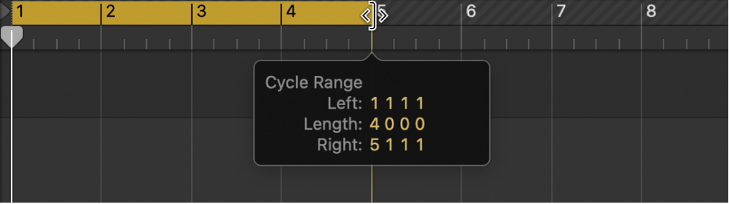 Figure. Dragging the right locator. The Help tag shows the cycle range and length.
