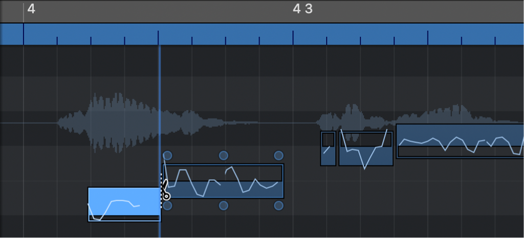 Figure. Cutting a note with the Scissors tool in the Audio Track Editor.