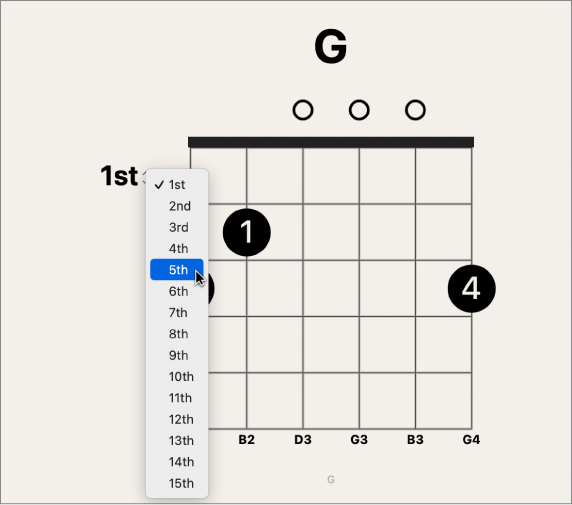 Figure. Choosing a fret number from the pop-up menu.