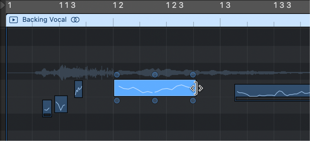 Figure. Dragging the right edge of a note in the Audio Track Editor.