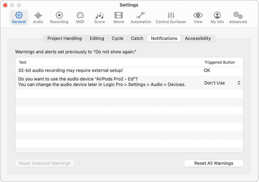 Notifications settings in Logic Pro for Mac - Apple Support