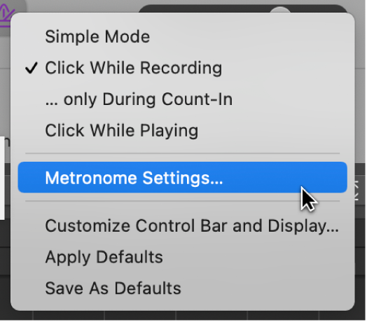 Figure. Metronome menu.