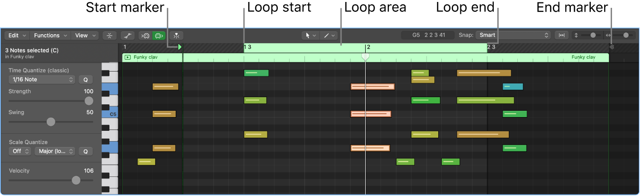 Figure. A MIDI cell open in the Cell Editor.