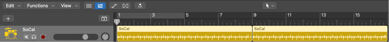 Figure. Drummer regions in the Tracks area.