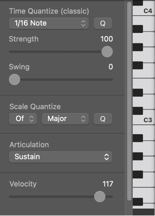 Figure. Articulation pop-up menu in Piano Roll Editor.