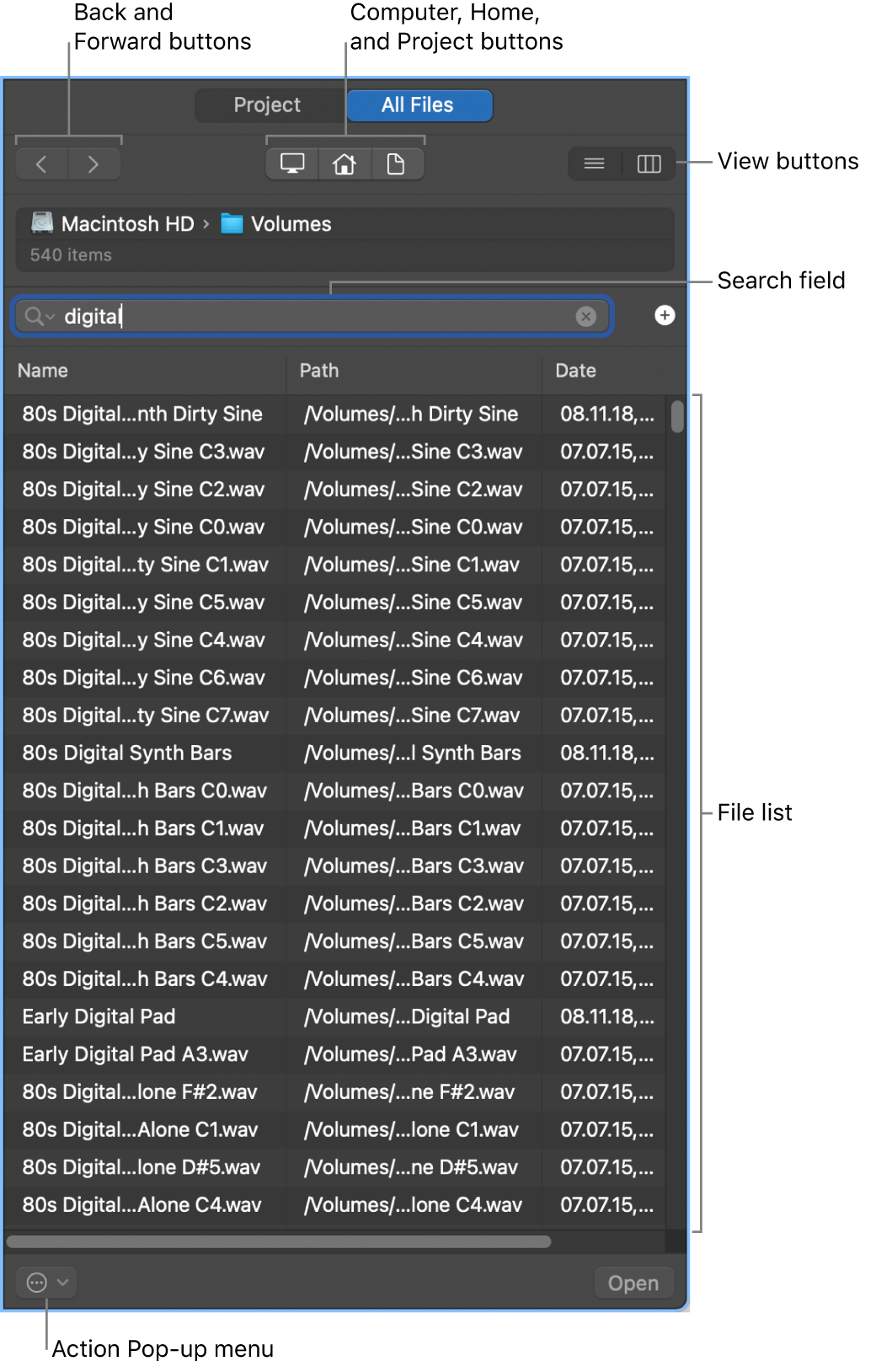 Figure. Media area showing the File Browser.