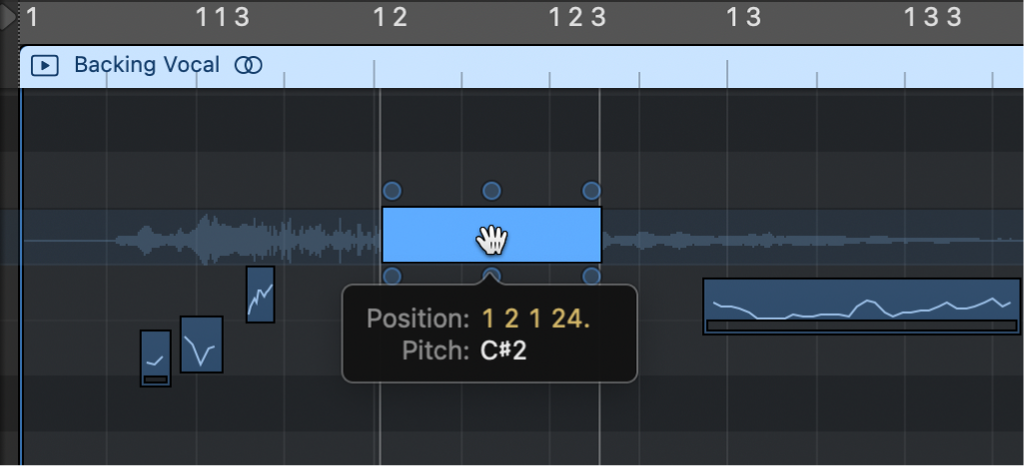 Figure. Dragging a note vertically in the Audio Track Editor.