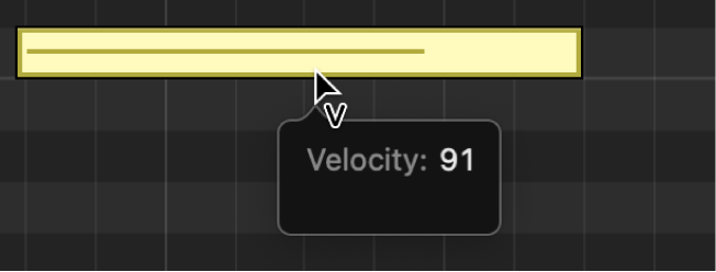 Figure. Piano Roll Editor showing Velocity tool over note event.