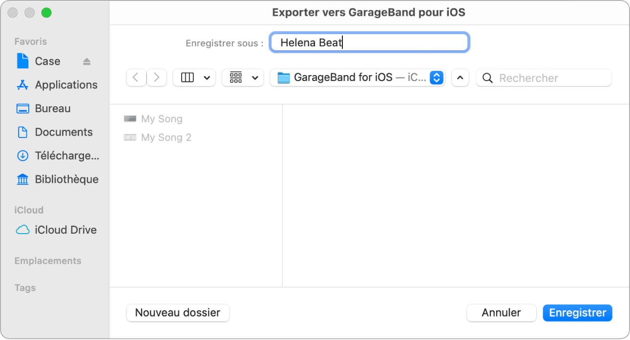 Figure. Exportation vers GarageBand pour iOS.