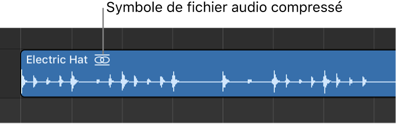 Figure. Région audio présentant un symbole de fichier audio compressé à droite de son nom.