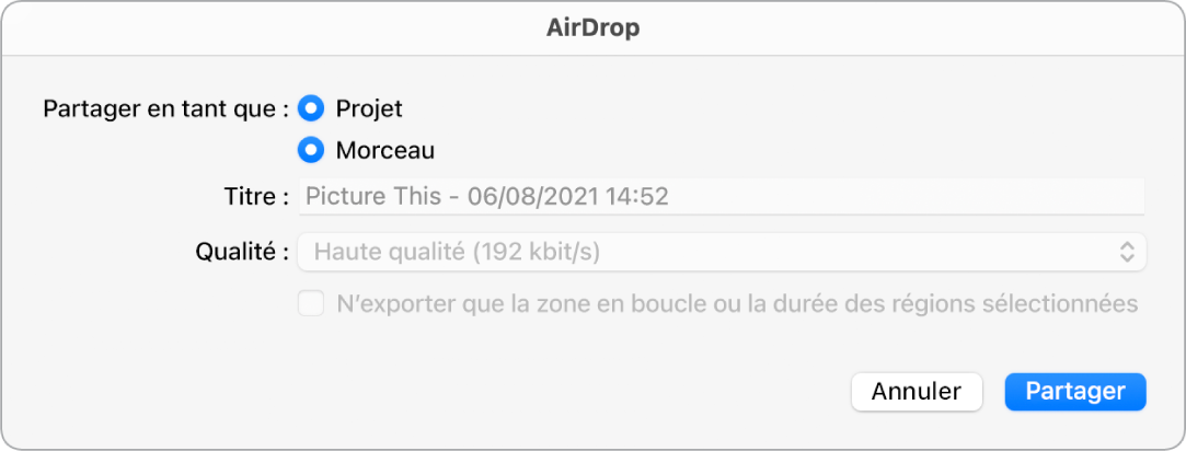 Figure. Zone de dialogue AirDrop.