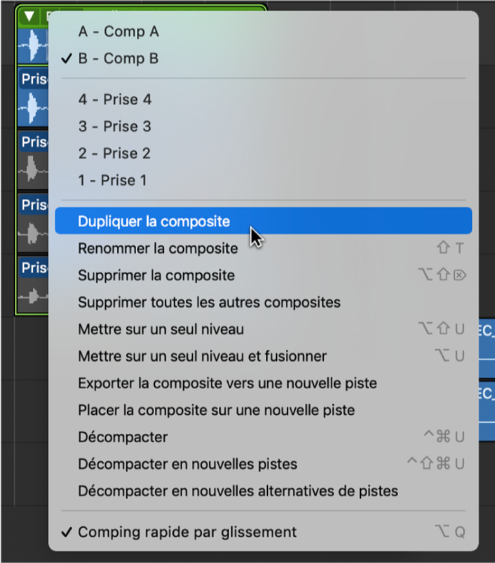 Création et enregistrement de composites dans Logic Pro for Mac