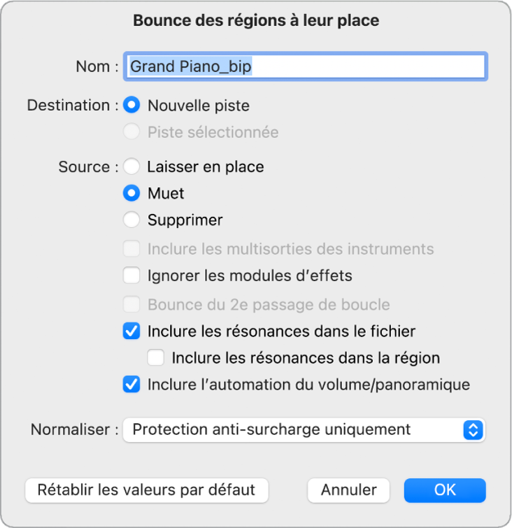 Effectuer le bounce en place d'une région de Logic Pro for Mac - Assistance  Apple (FR)