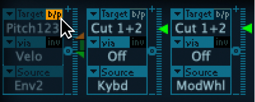 図。モジュレーションルーターのBypassボタン（「b/p」）。