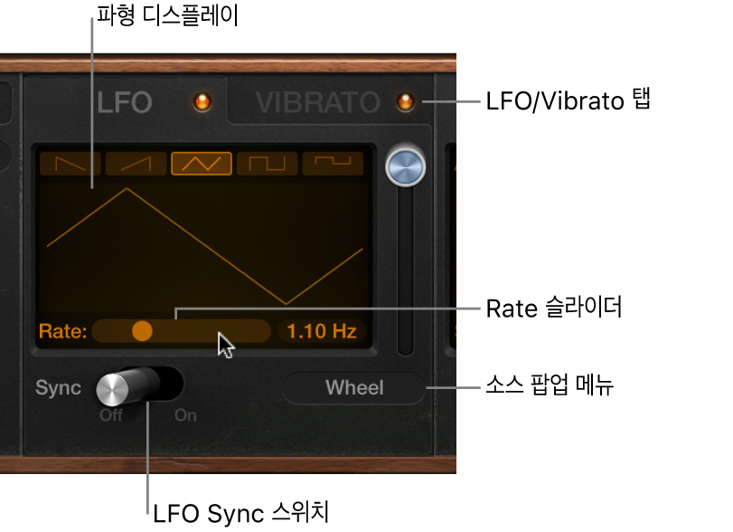 그림. Retro Synth LFO 및 Vibrato 파라미터.