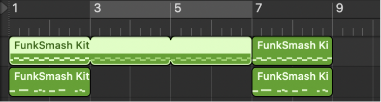 그림. 리전이 트랙의 다음 리전까지 반복되는 것을 보여주는 트랙 영역.