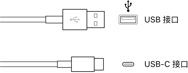 图。USB 和 USB-C 接口类型插图。