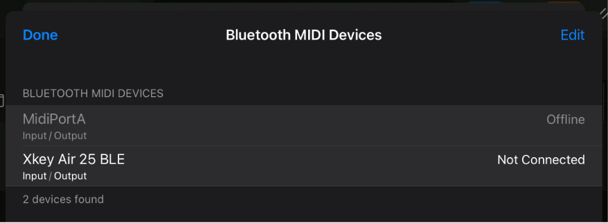 Bluetooth devices connection status.