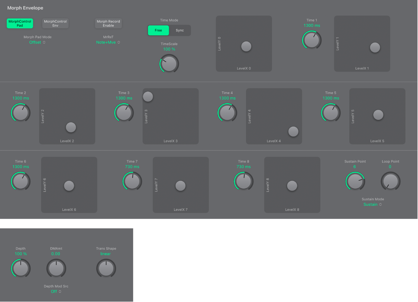 Figure. Morph Envelope Sustain and Loop parameters.